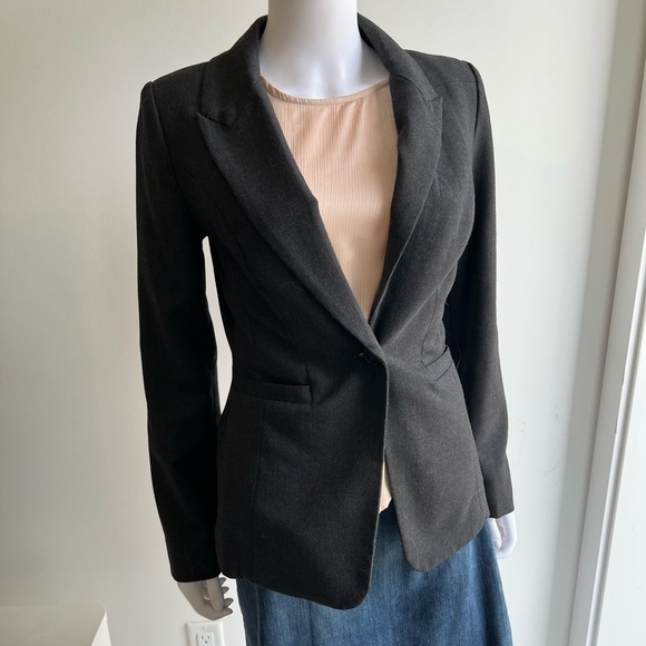 LE CHATEAU | Charcoal Grey One Button Fitted Wool Blazer - Picture 4 of 7